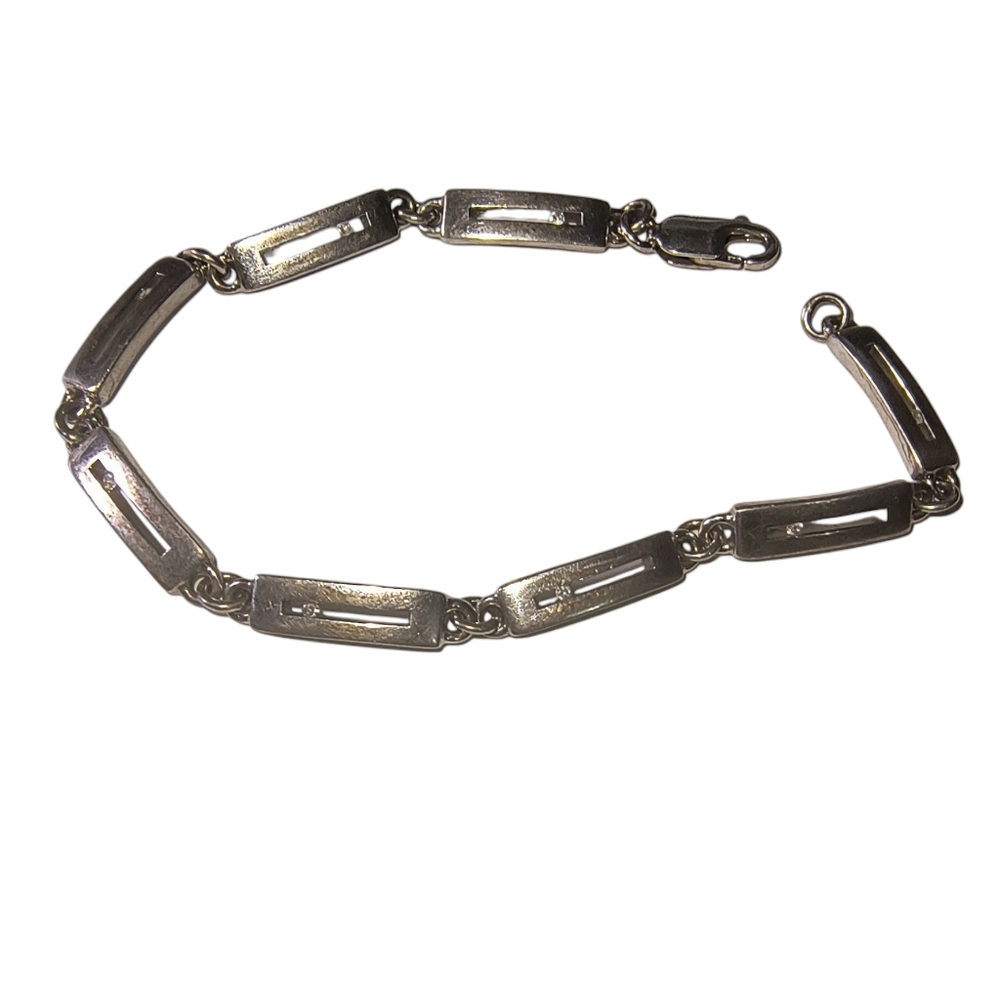 Sterling Silver Rectangle Link Bracelet With Clea… - image 2